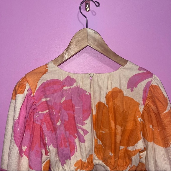 Sabo Bailee‎ Puff Top Women's Size Medium Solstice Pink Floral Wrap Tie NWOT - Picture 10 of 13